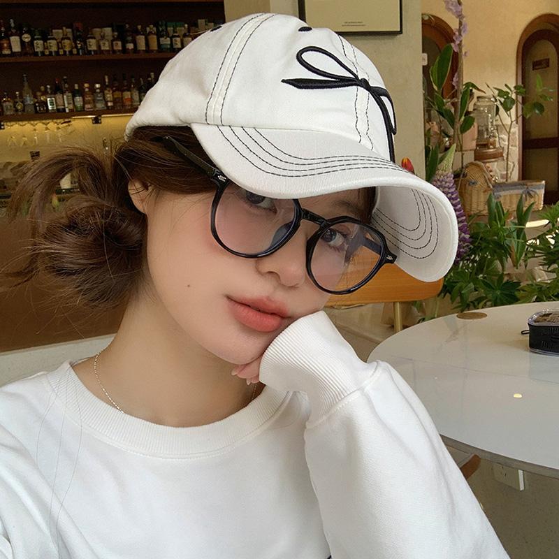 Korean Bowknot Embroidery Baseball Cap for Women Soft Cotton Adjustable Denim Duck Tongue Caps Girls Sun Visors Peaked Hat
