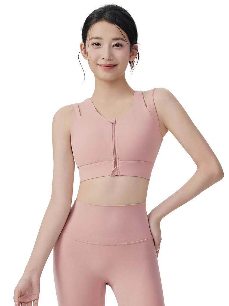 Shockproof High-Strength Sports Bra with Front Zipper for Yoga and Running - Breathable, Fixed Cup Design