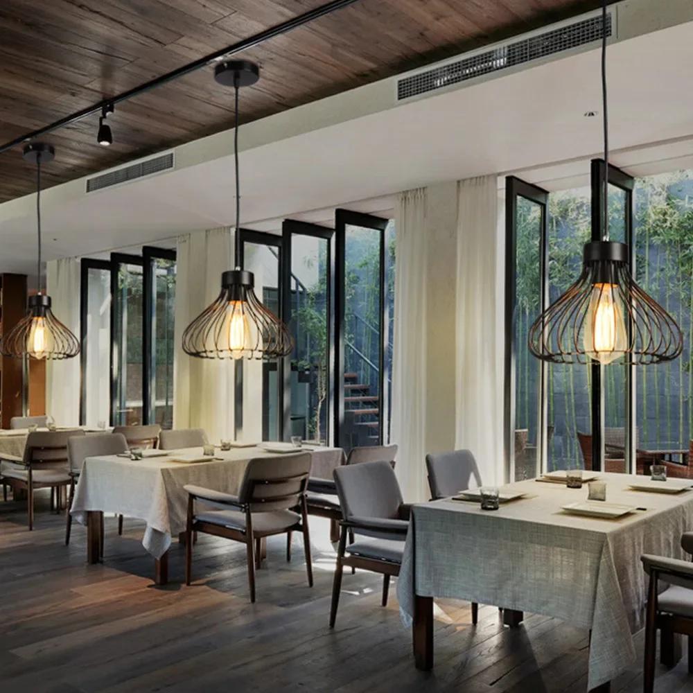 Nordic Retro Durable Metal Hanging Light Vintage Ceiling Down Light Pendant Lamp E27 Black Restaurant Kitchen Home Decor Fixture