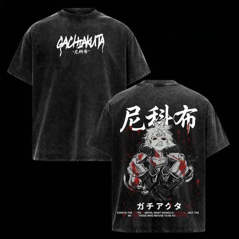 Hot Anime Gachiakuta Rudo Print T-shirt Men Women Casual Clothing Cotton Tshirt Retro Washed T Shirt Harajuku Male Manga Tops