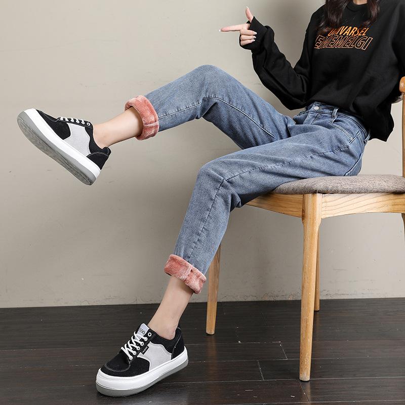 

Женские джинсы осень и зима плюс бархатные толстые узкие джинсовые шаровары с высокой талией Теплые брюки XXL