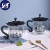 Double Wall Glass Milk Juice Cup Creative Cute Cat Shape Coffee Mug Cartoon Couple Teacup with Cover Household Office Drinkware