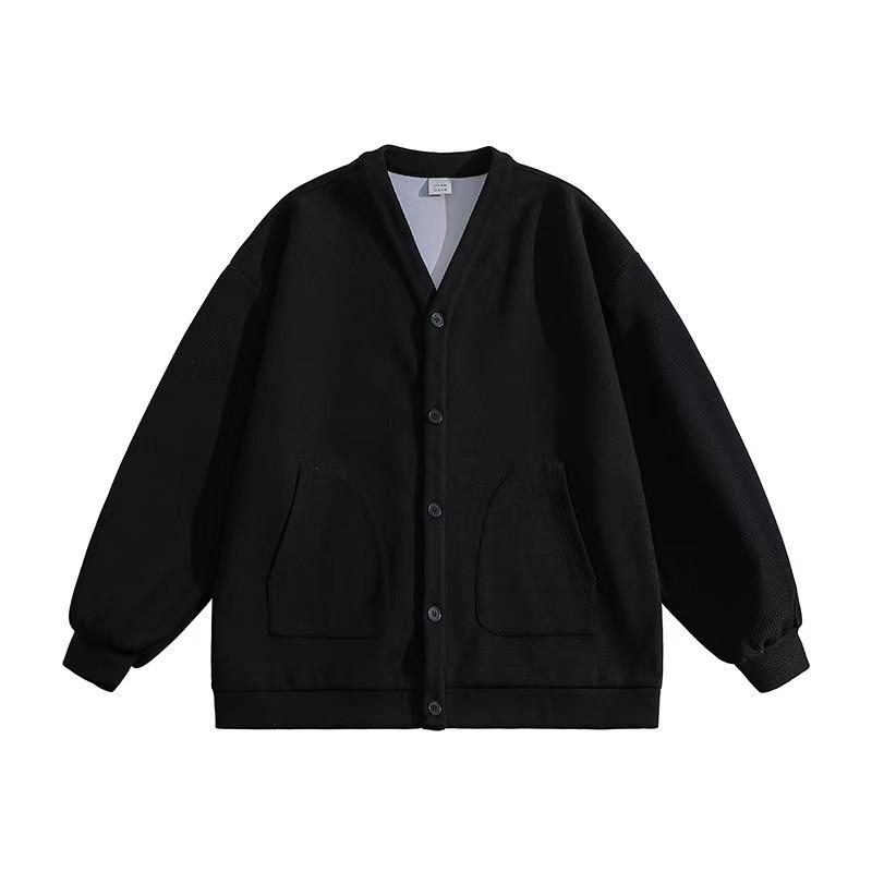Men's Trendy Waffle Knit V-Neck Cardigan Jacket for Autumn 2026 - Relaxed Fit, Couple Style