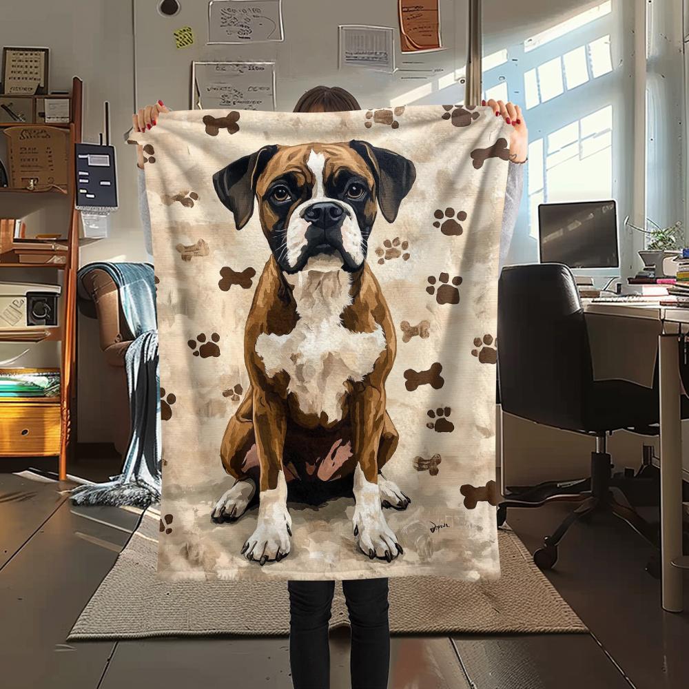 1Pc Dog&Bone Print Flannel Blanket, High quality Comfortable for All Seasons, Home Decor, Warmth and Comfort, Perfect for Christmas Gifts