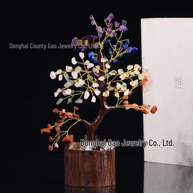 Crushed Stone Tree of Life Ornament - Crystal Money Tree for Desktop Decor