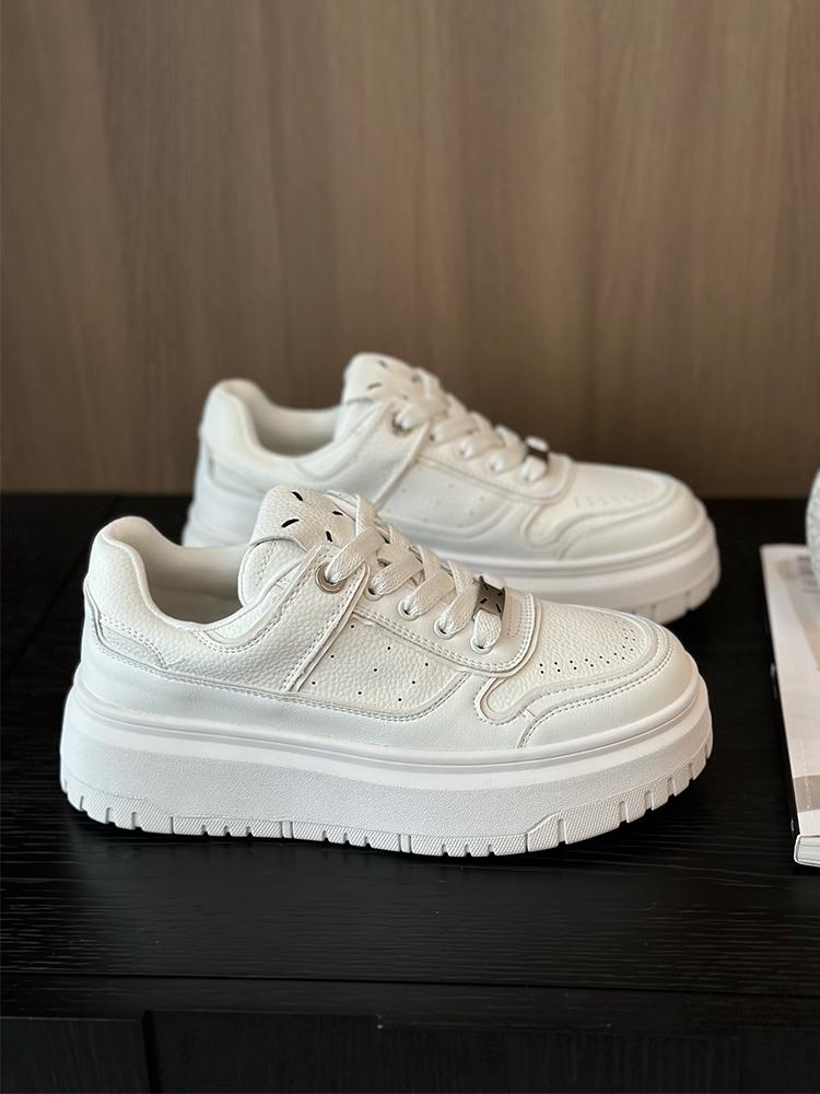 

женские кожаные кеды на толстой подошве, 2025 новинка, универсальная повседневная обувь, увеличивающая рост, женская обувь на шнуровке, белая обувь, спортивная обувь 39 белый