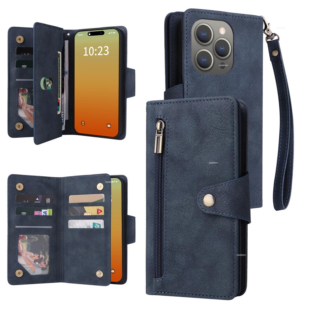 Zipper Wallet Phone Case for IPhone 15 14 13 12 11 Pro Max Mini XS XR X 7 8 Plus SE   Card Slots Strap Leather Cover