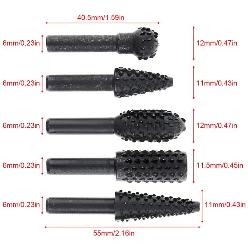 5-teiliges Hartmetall-Rotfeilen-Set - Wolfszahn-Schleifkopf für Holz-/Metallbearbeitung, Professionelles Dremel-Zubehörset