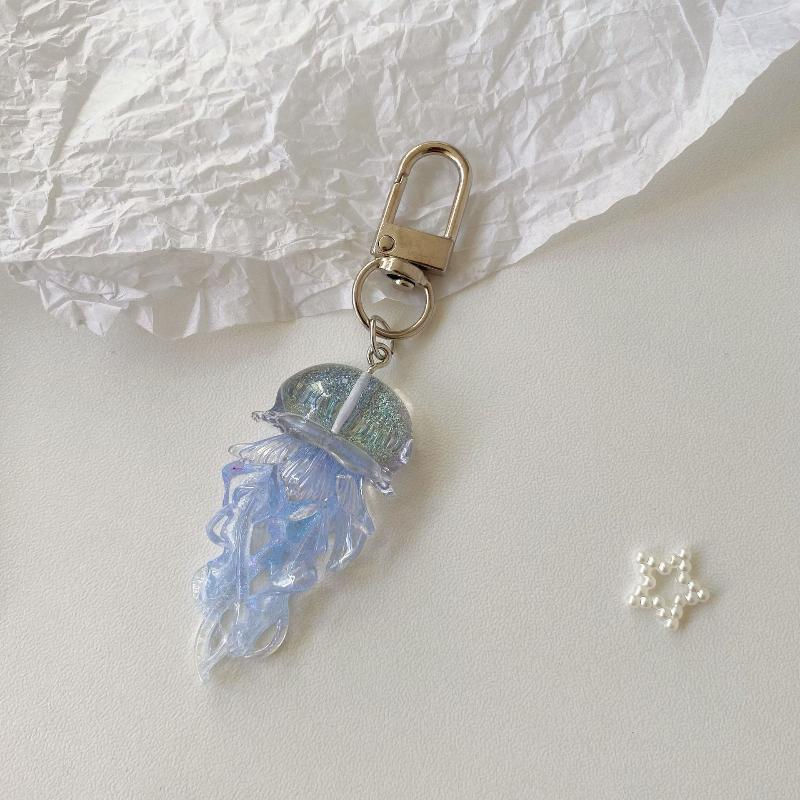 Creative Jelly Color Jellyfish Charm Keychain Y2K Beaded Pendant Phone Chain Car Hanging Decoration Bag Pendants Ornament Gifts