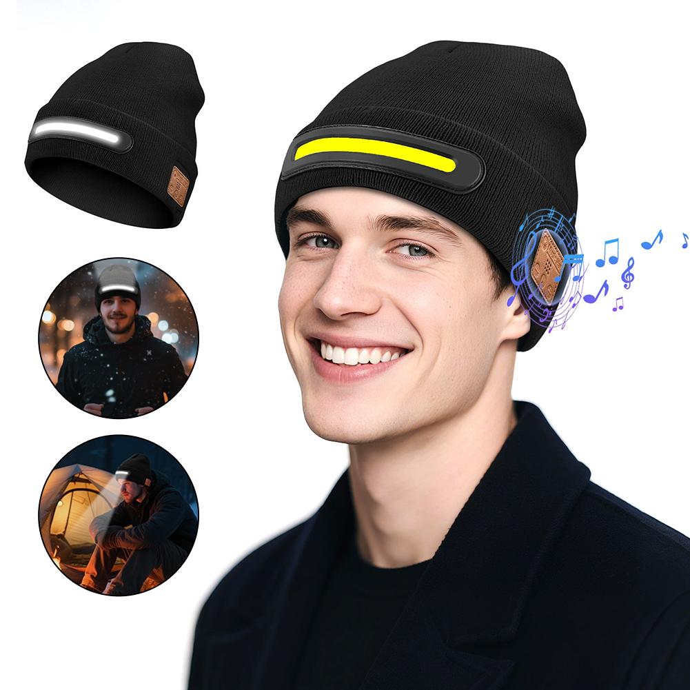 LED Lighted Beanie Hat Smart Bluetooth Connection Supporting Wireless Calls And Music Headlamp Cap Night Lighted Hat