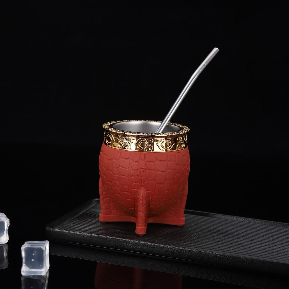 Creative 180 ML Stainless Steel Double Wall Cup Flat Bottomed Rust-proof Mate Cup Tortoiseshell Pattern Tumbler Living Room