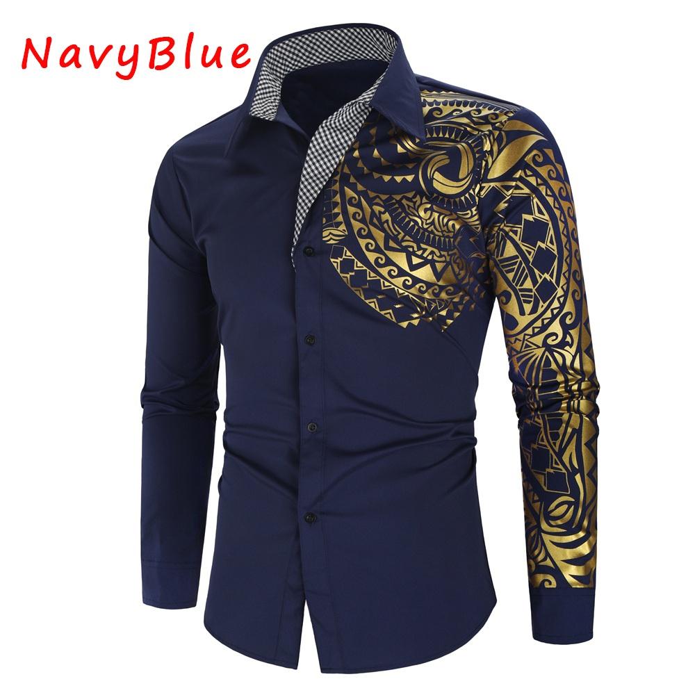 Gold Printed Shirt Printed Totem Long Sleeve Shirt African Party Shirt