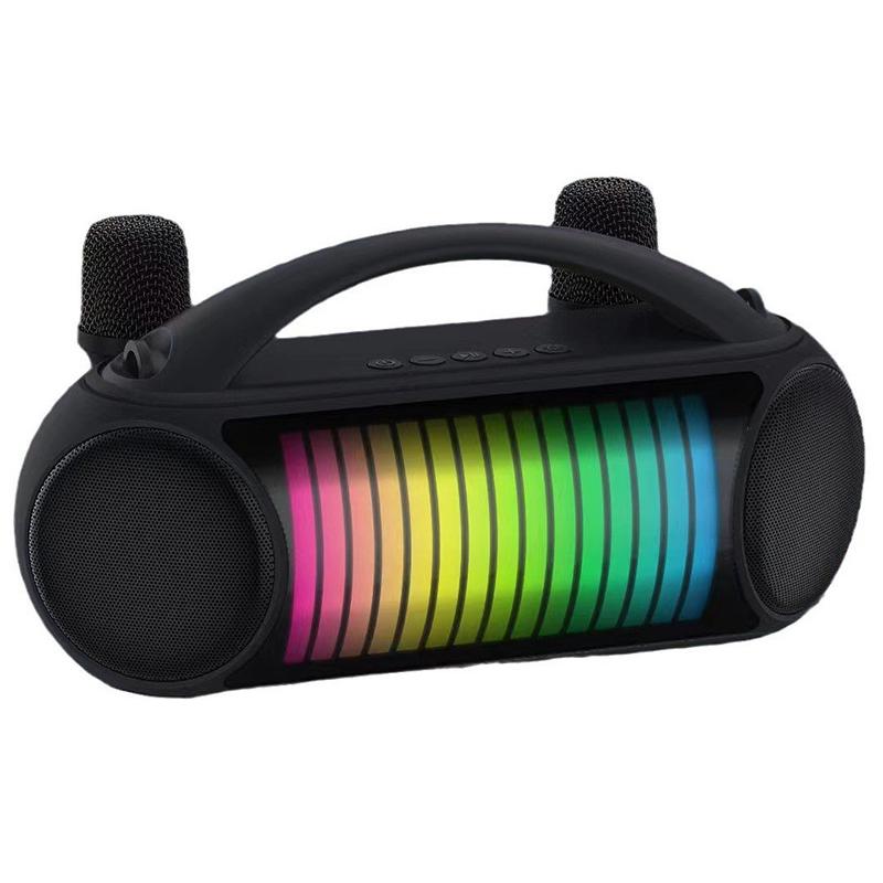 

NR-222W Portable Outdoor Bluetooth-compatible Speaker Dynamic Light Music Loudspeaker with 2 Wireless Microphones Black