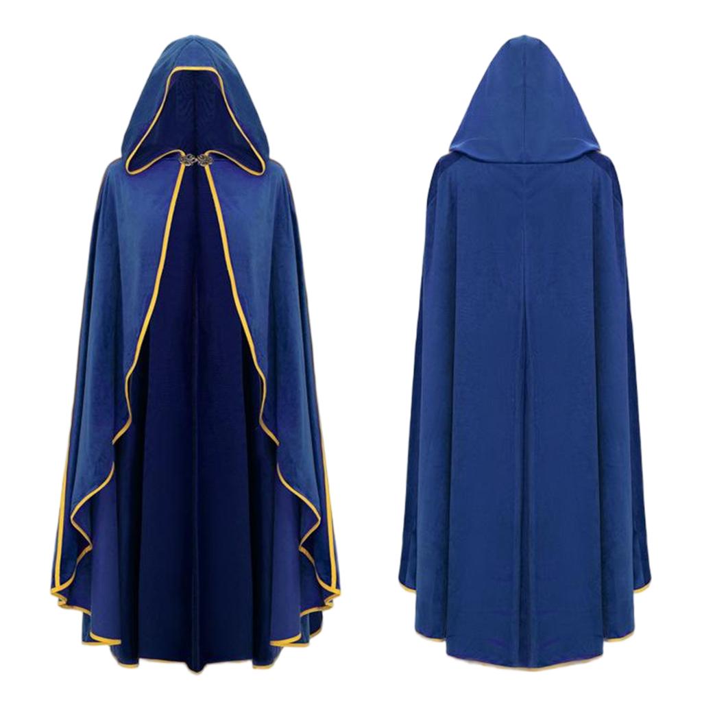 Women's Costume Cape with Hood Faux Vintage Gold Trim 6 Colors for Halloween Party