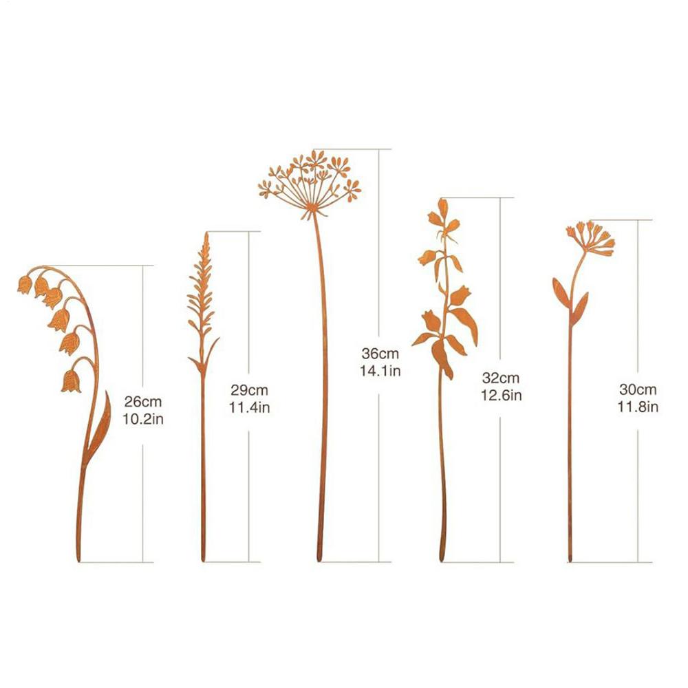 

5PCS/Set Rusty Metal Flower Wild Flowers Bouquets Rust Garden Art Wild Flowers Piles Decorative Plant Stakes Home Decorations