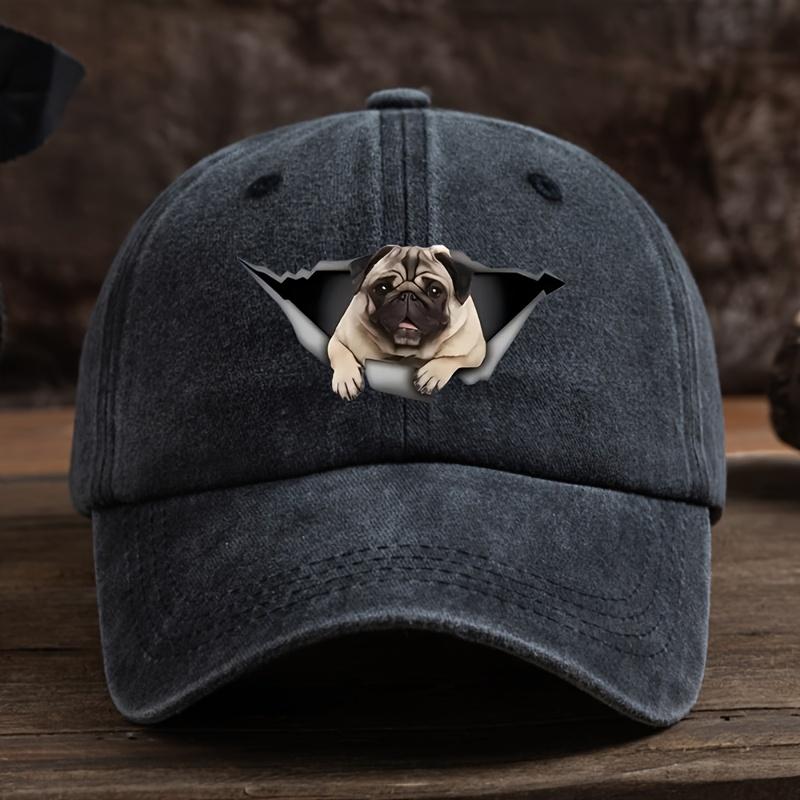 Ripped Pug Print Baseball Cap Men's Outdoor Hat Curved Brim Adjustable Peaked Hat Trend