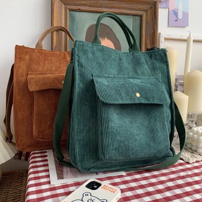 Cord-Umhängetasche für Damen, Einkaufstaschen mit Reißverschluss, für Mädchen, Studenten, Büchertasche, Handtasche, lässige Tragetasche mit Außentasche