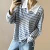 New ArrivalS Open Run Women S Color Block Collar Neck Stripe overSized Long Slee