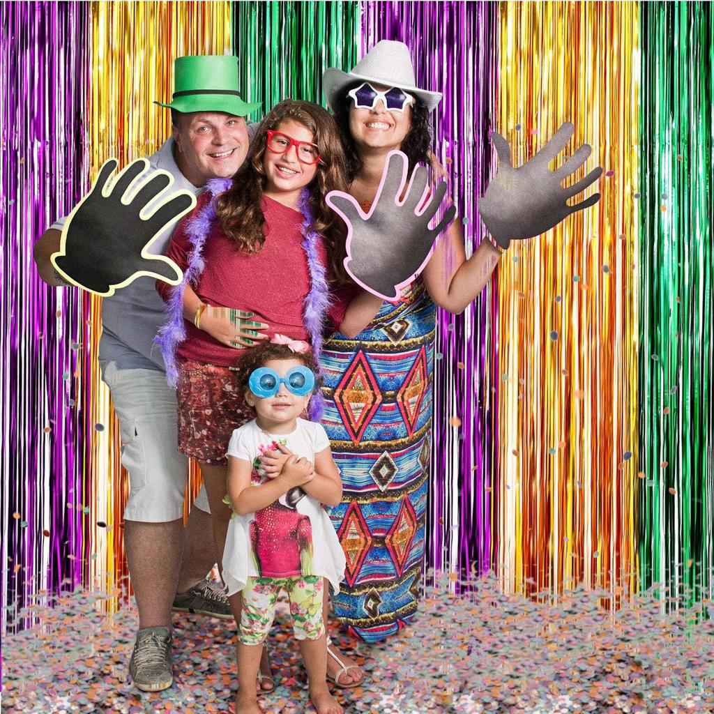2 Pack Mardi Gras Foil Curtains Metallic Fringe Curtains Shimmer Curtain for Birthday Wedding Party Mardi Gras Party Decorations
