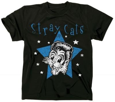Vintage STRAY CATS Zespół Gwiazda Kot Bawełniany Czarny Pełny Rozmiar Unisex Koszulka Unisex T-Shirt