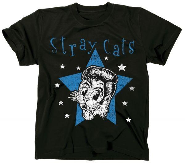 Винтажная футболка STRAY CATS Band Star Cat, хлопок, черная, унисекс, полный размер L