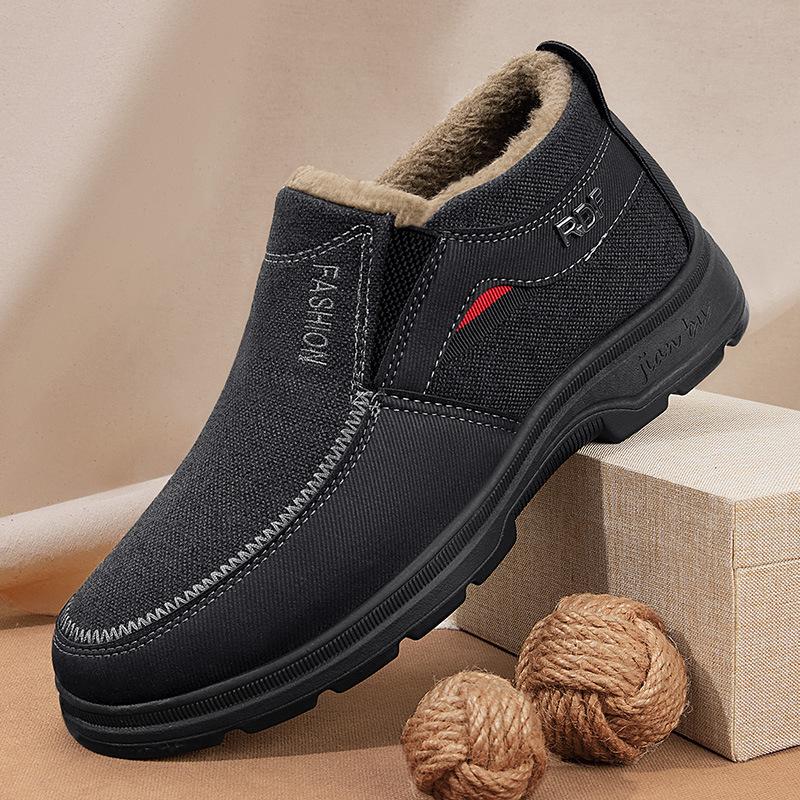 2025 new cotton shoes men's winter one-pedal piled thickened warm cloth shoes non-slip soft sole in the elderly men's shoes
