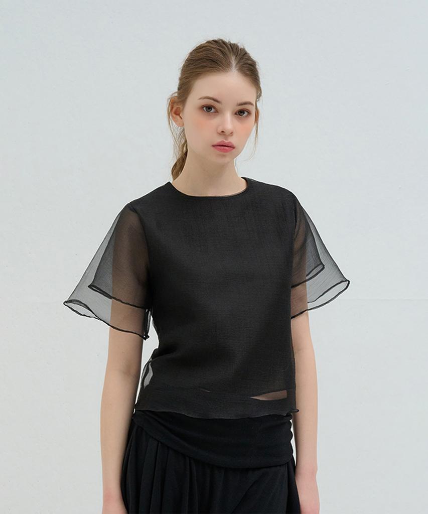 Kamino Organza Double-Layered Blouse Black
