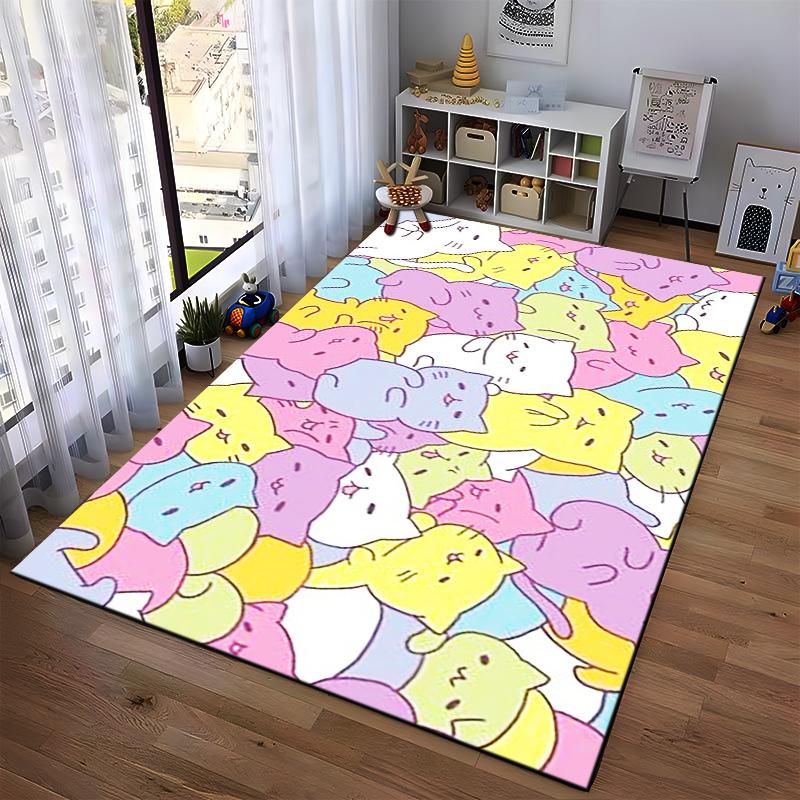 Adorable Multicolored Cartoon Cats Pattern Carpet - Pastel Animal Design Home Decor Suitable for Use As an Anti-slip for Room and Bedroom Sofas