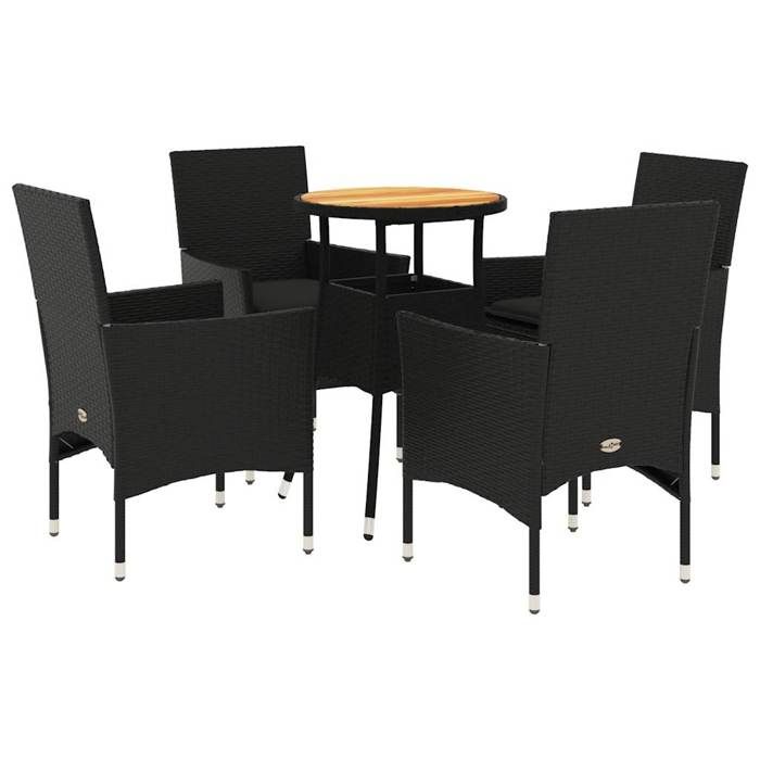 VidaXL Garden Dining Set and Cushions 5 Pcs Black Rattan Acacia 3278730
