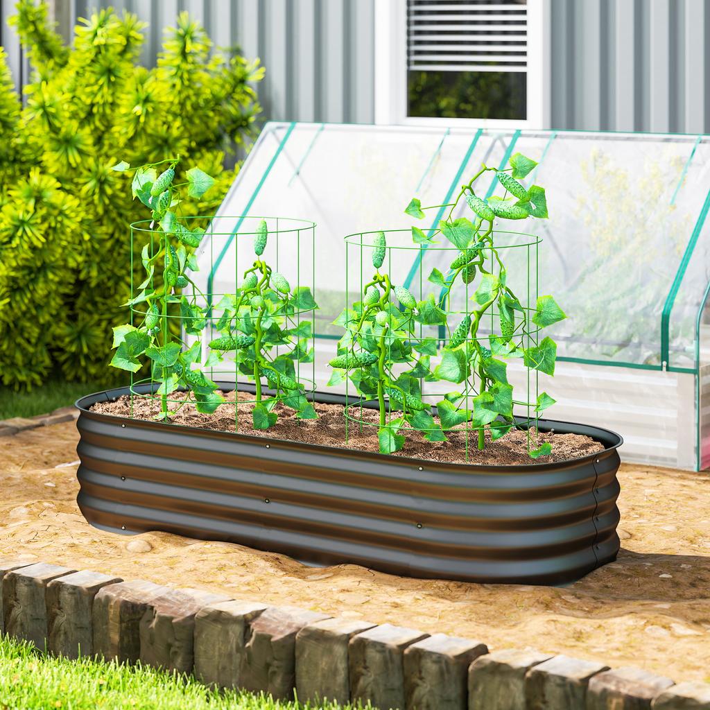 Galvanised Raised Garden Bed, Metal Planter Box with Safety Edging, for Flowers, Herbs, Succulents, Dark Grey