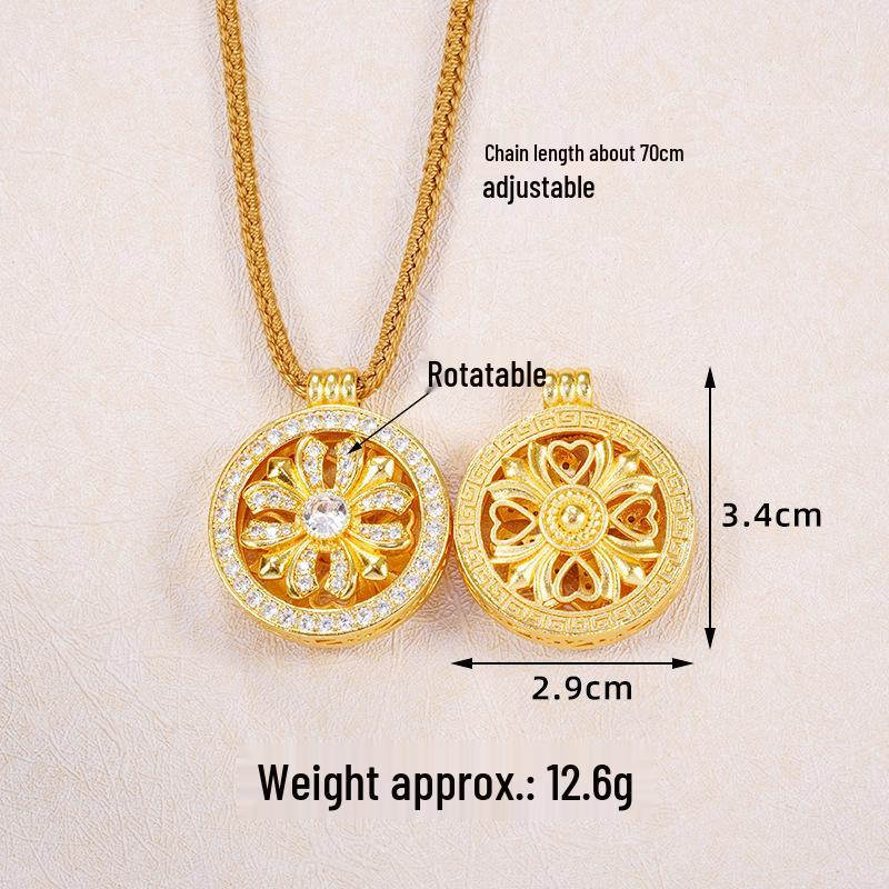 Ancient Gold Sand Eight-Treasure Compass Blessing Necklace - Chinese Retro Copper Alloy Jewelry