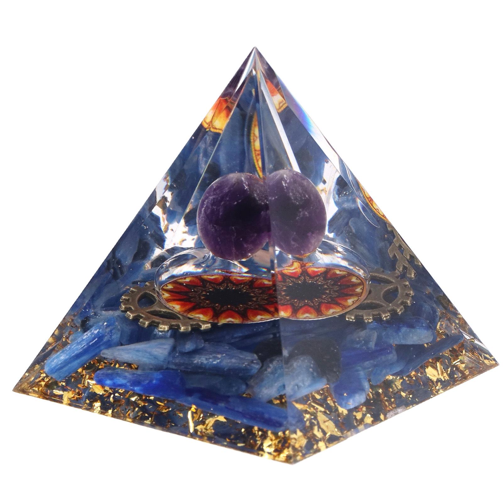 Crystal Crushed Stone Resin Pyramid Chakra Ornament for Home and Family Decor Neutral Color Box Packaging