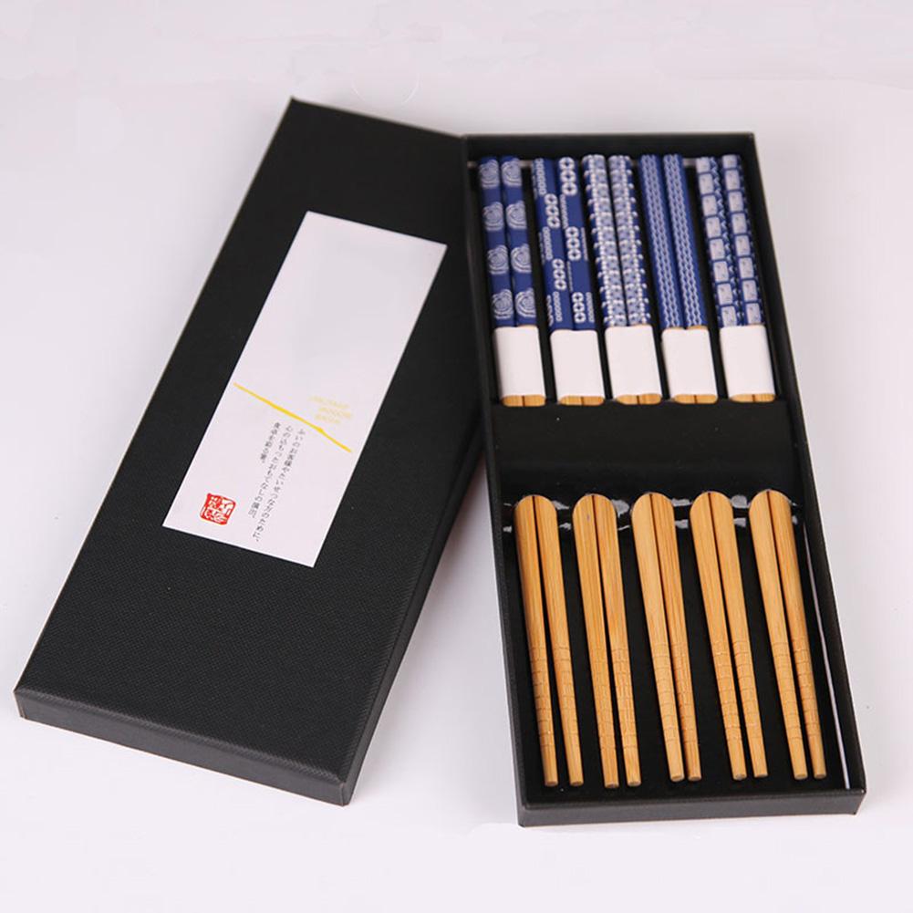 Reusable 5Pairs Tableware Handmade Bamboo Japanese Natural Wood Chopsticks Sushi Food Multi Color Wooden Chop Sticks