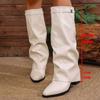2025 Autumn British Style Ruched Knee-High Chunky Heel Fashion Boots for Women In Plus Sizes