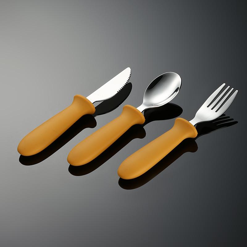 Silicone Handle 304 Stainless Steel Children's Knife, Fork and Spoon 3-piece Cutlery Children's Fork and Spoon Portable Tableware