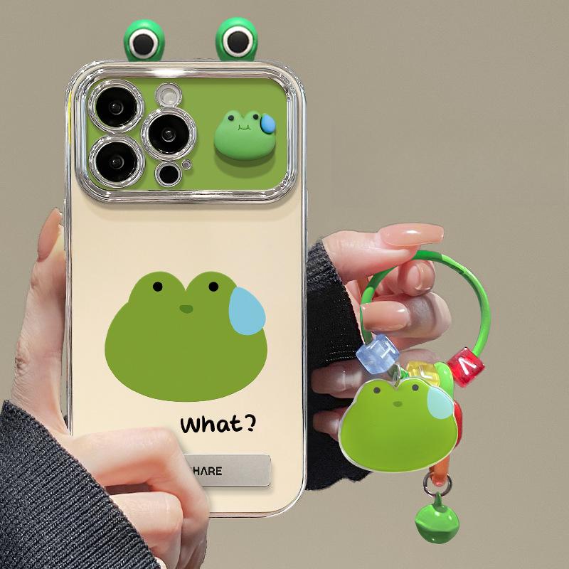 Woman Frog Doll Stand Suitable for Apple 15 Mobile Phone Case IPhone 14 Full Cover Anti-fall 13 Electroplating 6D Window