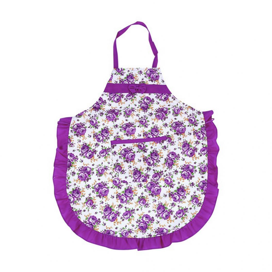 

Женщины Bib Цветочный принт Bowknot Кухня Ресторан Кулинария Карманное платье Фартук фиолетовый