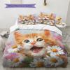 Cat Holding Flowers  Pattern Bedding Quilt Set  Home Decoration  Gift (1 * Duvet Cover + 2 * Pillowcase, Without Core)