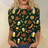 Womens Casual Crew Neck Three Quarter Sleeve Printed Top Relaxed Fit Soft Lightweight Festival Theme T Shirt Blouse