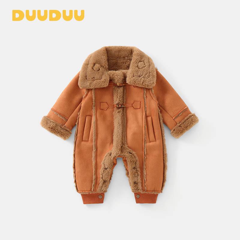 Зимний боди для малыша DUUDUU: Новогодний стиль, Утепленный комбинезон с ножками, Костюм для ползания новорожденного класса А. 66cm (1-3 months, up to 13 lbs)