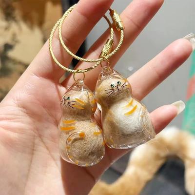 1/6pcs Boîte de Rangement Mignon Chat Kawaii Transparent Pendentif Souvenir Poils d'Animal pour Mémorial Animal de Compagnie Pendentif Guérisseur Porte-clés Accessoire Amoureux des Chats