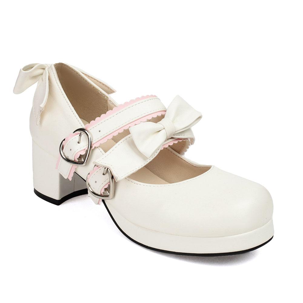 Size 34-48 Lolita Women Mary Jane Shoes Pumps Platform Chunky Heel Gothic Pumps With Bow Cute Uniform Dress Shoes For Women
