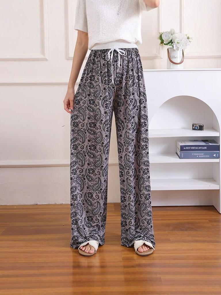 Sommer Damen Eis Seide High-Waist Weite Hosen - Lässig, Locker und Kühl für Zuhause oder Draußen
