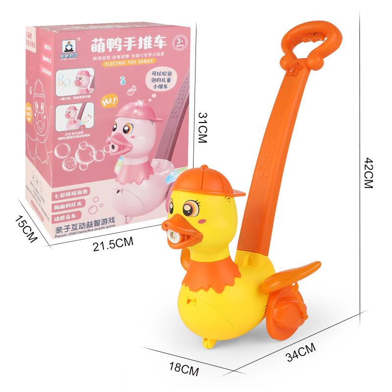 Children'S Electric Bubble Cart, Hand-Pushed Bubble Toys, Light And Music, Cute Duck Bubble Machine Toys