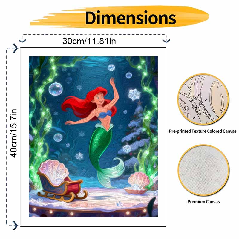 Disney digital oil painting art kit mermaid underwater christmas handmade diy home decorations