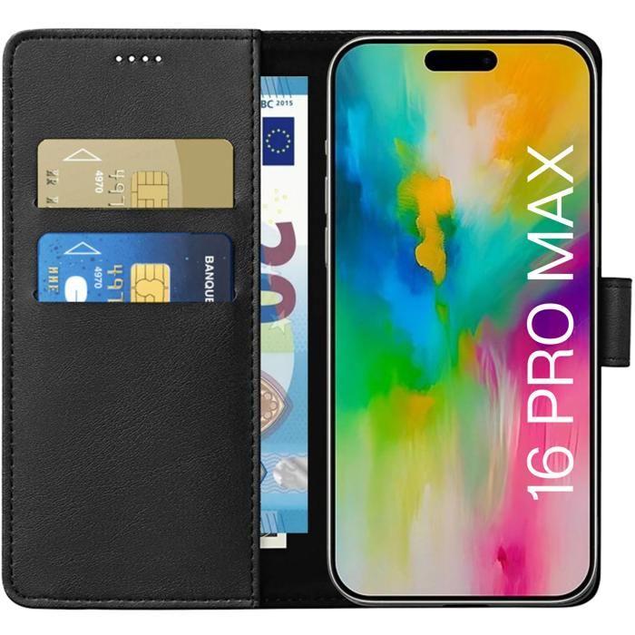 Black Case for iPhone 16 PRO MAX - Magnetic Flap Wallet Card Storage Phonillico®