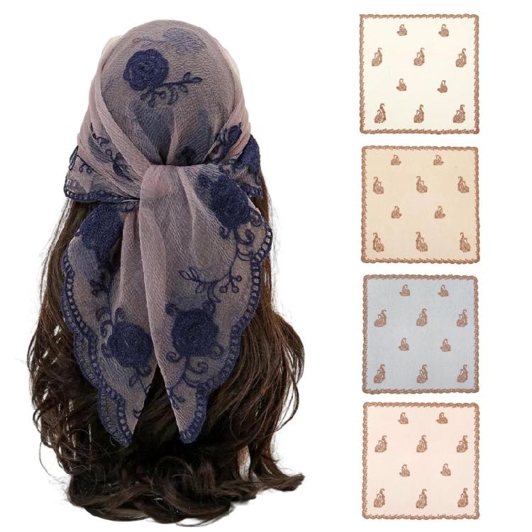 Weicher bestickter Schal mit Blumendesigns für Damen Haaraccessoires für Kopftuch oder dekorative Note zu jedem Outfit