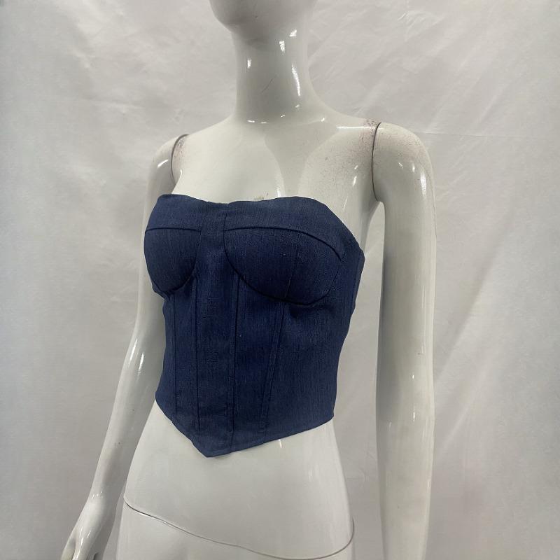 European and American summer temperament strapless waist cinching sexy lace up vest