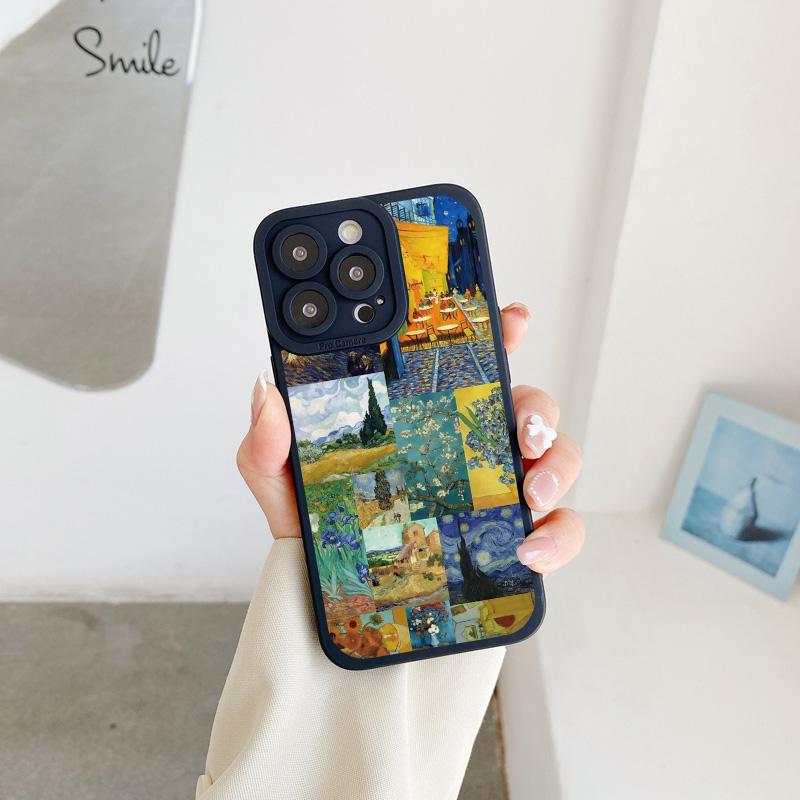 Vintage Van Gogh Handyhülle für iPhone 8 7 Plus SE2 13 12 11 14 Pro Max Puzzle Illustration Handy Rückseite für iPhone X XS XR