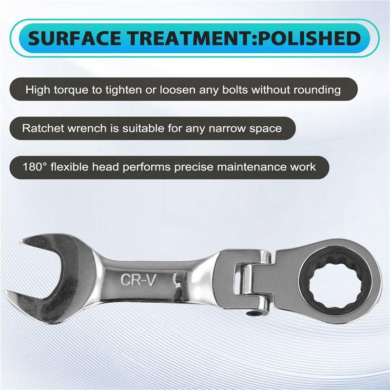 AEE2-Short Handle Ratchet Wrench With Movable Head,Quick Dual-Purpose Open End Wrench,Hardware Tool, Labor-Saving Wrench